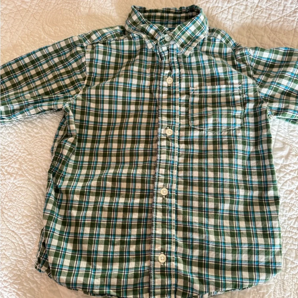 Carter's Green and White Plaid Button Down Shirt